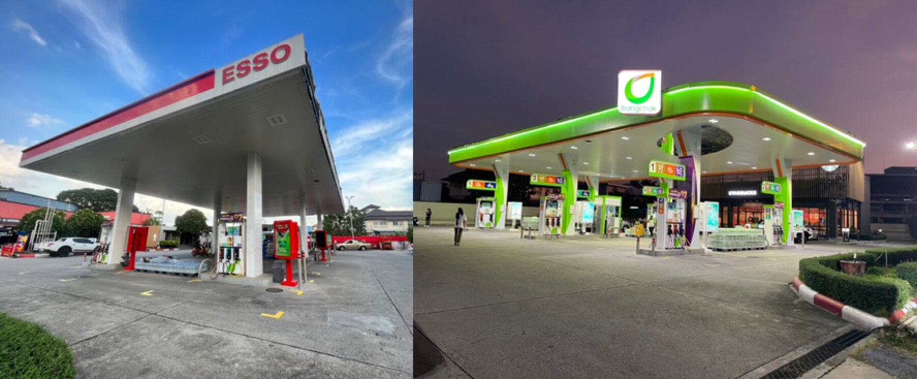 เปรียบเทียบสถานีบริการน้ำมันก่อนและหลังรีแบรนด์จาก Esso เป็น Bangchak